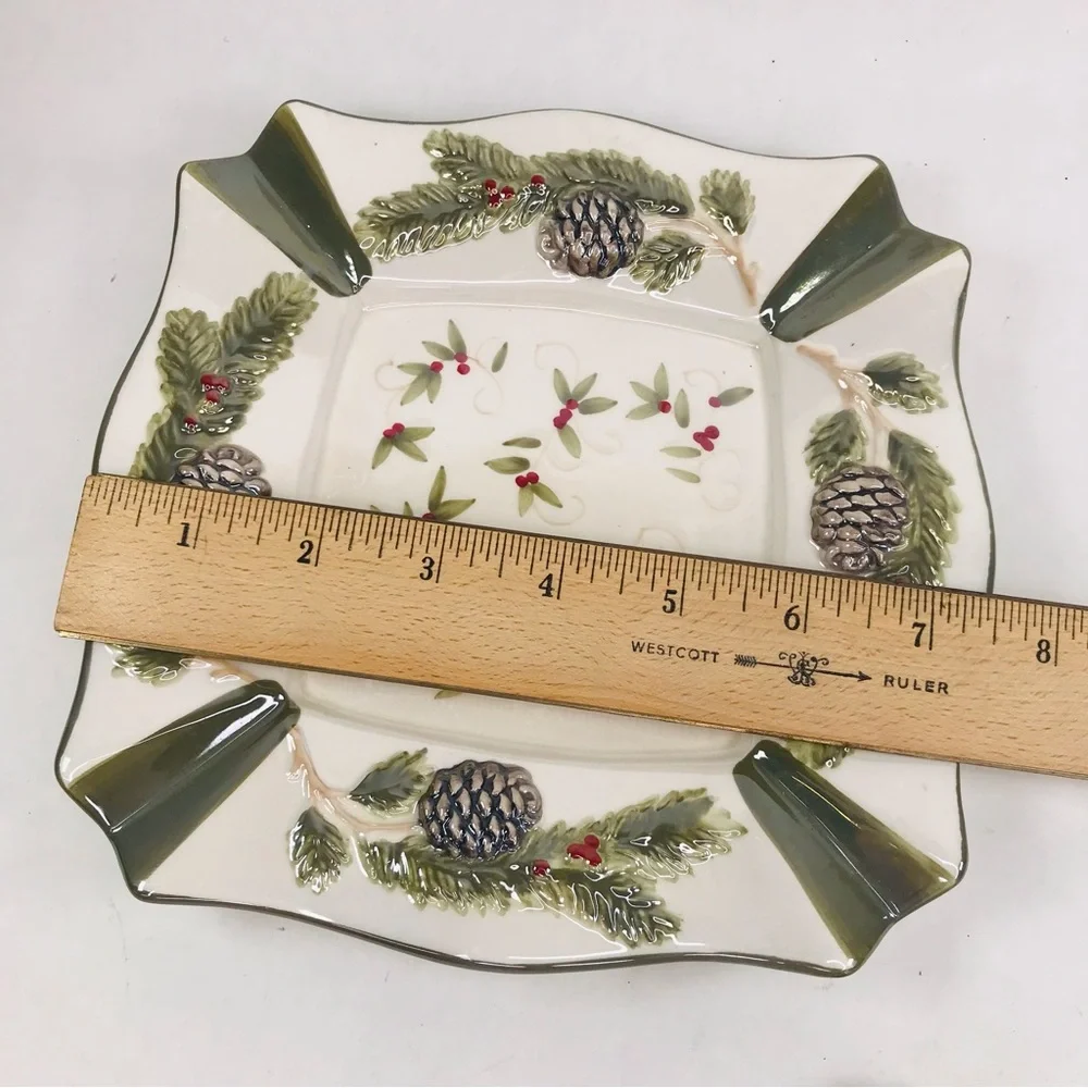 Yankee Candle Large Jar Shade Topper Plate Pine Winter Ceramic Iridescent